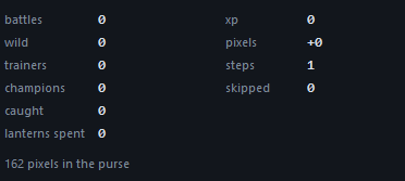 The live stats panel, showing the current task alongside battle and xp counters.
